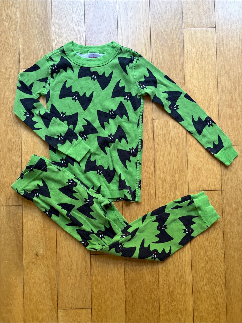 Hanna Andersson Green Pajama Set with Black Bat Print